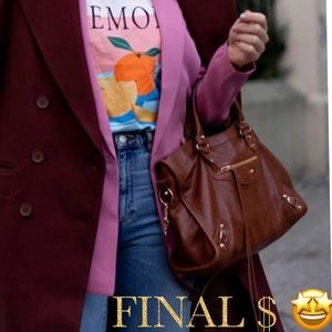 BALENCIAGA Agneau Classic Gold Hardware City Marron Cognac